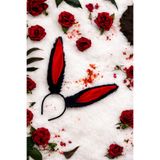 PARTİPORT Kırmızı Siyah Tavşan Kulak Taç Peluş Bunny Kulak Kostüm Aksesuarı