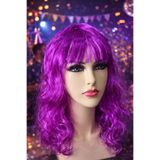 PARTİPORT Mor Dalgalı Peruk Uzun Sentetik Kadın Peruk Parti Cosplay 50 cm Kostüm Peruğu