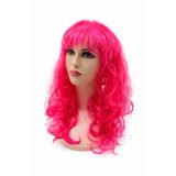 PARTİPORT Neon Pembe Uzun Dalgalı Peruk 50 cm Kahküllü Parti Kostüm Peruğu 50 cm