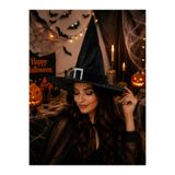 PARTİPORT Parti Malzemesi Siyah Simli Cadı Şapkası Halloween Cadılar Bayramı Parti Şapkası 32 cm
