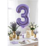 Partixa 32 İnç Mor Rakam 3 Folyo Balon