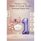Partixa Bulut & Fiyonk Masalı Folyo Balon Seti | 1-9 Yaş Mor Rakamlı Doğum Günü Balon Seti | 4 Parça Konsept Parti Süsleme Seti