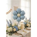 Partixa Mat Mavi Papatya Retro Folyo Balon Doğum Günü Baby Shower Bahar Temalı Konsept Parti Süsleme Vintage Dekorasyon Balonu