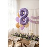 Partixa Mor Rakam 8 Balon 32 İnç 80 cm Prenses Unicorn 8 Yaş Doğum Günü Fotoğraf Süsü