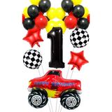 Party Boom Yarış Temalı Araba Canavar Kamyon Folyo Balon Yıldız Folyo Balon Doğum Günü Balon Seti 1 Yaş - Çok Renkli