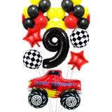 Party Boom Yarış Temalı Araba Canavar Kamyon Folyo Balon Yıldız Folyo Balon Doğum Günü Balon Seti 9 Yaş - Çok Renkli
