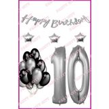 Party City Gümüş Happy Birthday Konsepti 10 Yaş Doğum Günü Süsleme Seti