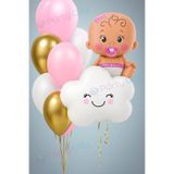 Party City Hastane Odası Süsleme Kız Bebek Balon Seti Pembe Beyaz Bulut Folyo 10 Parça