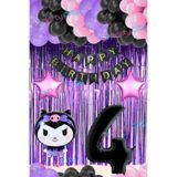 Party City Parti Balon Seti 4 Yaş Kuromi Temalı – Doğum Günü Süsleme Seti, Yıldızlı Arka Fonlu Folyo Balonlar