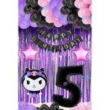 Party City Parti Balon Seti 5 Yaş Kuromi Temalı – Doğum Günü Süsleme Seti, Yıldızlı Arka Fonlu Folyo Balonlar