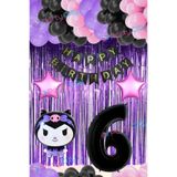 Party City Parti Balon Seti 6 Yaş Kuromi Temalı – Doğum Günü Süsleme Seti, Yıldızlı Arka Fonlu Folyo Balonlar