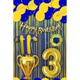 Party City Sarı Lacivert 3 Yaş Doğum Günü Süsleme Seti – Parti Süsü, Balon, Banner, Folyo Balonlar