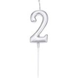 Party Fantasy 2 Yaş Gümüş Rakam Mum Gri Renk Doğum Günü Pasta Mumu Yaş Mumu 12 cm