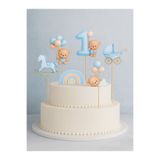 party mix Erkek Bebek 1 Yaş Doğum Günü Pasta Süsü – Ayıcık Pasta Süsü, Gökkuşağı Figürlü Baby Shower Süsleri