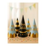 party mix Parti Şapkası 5 Adet - Renkli Gold Detaylı Doğum Günü Şapkası - Happy Birthday Parti Şapkası