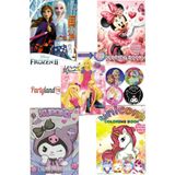 PartylandTR 5 Adet Boyama Kitabı Barbi, Frozen, Kuromi, Unicorn, Minnie Mouse 4 Rozet Hediye