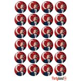 PartylandTR Atatürk Türk Bayrağı Özel Gün Kutlama 5 cm. Yapışkanlı Yuvarlak Etiket - Sticker 24 Adet