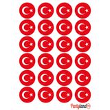 PartylandTR Türk Bayrağı Özel Gün Kutlama 5 cm. Yapışkanlı Yuvarlak Etiket - Sticker 24 Adet