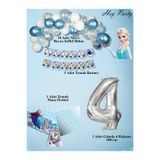 PartyPoo Frozen Elsa Temalı Doğum Günü Parti Seti | 4 Yaş Rakam Balonlu Yaş Günü Kutlama Seti