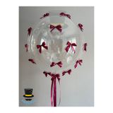 PartyPoo Şeffaf Bobo Balon Bordo Kurdele Fiyonk Seti Fiyonklu Balon