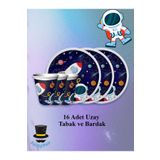 PartyPoo Uzay Temalı 16'lı Tabak Bardak Seti | Doğum Günü Parti Süslemesi Ve Uzay Dekorasyonu