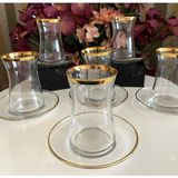 Paşabahçe 12 Parça Heybeli Gerçek Gold Yaldızlı Çay Bardağı Seti - 170 ml - 6 Adet - Altın