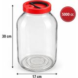Paşabahçe 5000 cc Kulplu Cam Kavanoz – 5 Litre Taşıma Saplı Kırmızı Kapaklı Büyük Boy Saklama Kavanozu - Şeffaf