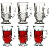 Paşabahçe 6 Adet Kulplu Bardak 160 Cc Cam Desenli Kahve Çay Servis Seti