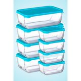 Paşabahçe 8 Parça Snowbox Mavi Kapaklı / 4 Büyük ve 4 Orta Saklama Kabı Takımı