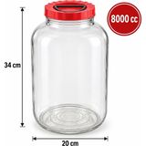 Paşabahçe 8000 cc Kulplu Cam Kavanoz – 8 Litre Taşıma Saplı Kırmızı Kapaklı Büyük Boy Saklama ve Turşu Kavanozu - Şeffaf