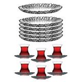 Paşabahçe Aurora Çay Bardağı Pasta Tabağı Seti Takımı 18 Parça Şeffaf