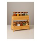 Paşabahçe Bambu Duo İki Katlı Mutfak Organizeri Baharatlık Standı (25x25cm)