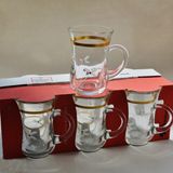 Paşabahçe Başak Keyif Yaldızlı Gelin Çiçeği 12 Adet Kulplu Çay Bardağı
