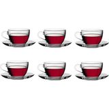 Paşabahçe Basic 12 Parçalı Cam Çay Fincan Takımı Şeffaf Desensiz Kulplu 6'lı Set 97948