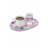 Paşabahçe Bloom Porselen Kahve Fincanı ve Bardağı Seti, Beyaz, Çiçek Deseni
