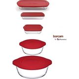 Paşabahçe Borcam Kapaklı 5 Prç Çeyiz Seti 59001-59123-59006-59124-59854 Kırmızı Kapaklı 5parça Borcam - Kırmızı - Şeffaf
