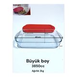 Paşabahçe Büyük Borcam Fırın Tepsi Cam Kek Kalıbı Borcam Yemek Tepsisi Büyük Boy Kapaklı Dikdörtgen Tepsi