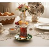 Paşabahçe Çay Bardağı Seti 6 Adet Ince Belli Çay Bardağı ve Tabakları Paşabahçe Camından Yeşil