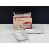Paşabahçe Frezya 3 Lü Servis Tabağı Şeffaf Cam Dikdörtgen 14x8,5 cm Modern Desenli