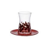 Paşabahçe Heybeli Spotty Çay Seti Kırmızı 8 Parça