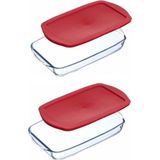 Paşabahçe Kapaklı Borcam Fırın Tepsisi - 2 Li Borcam Set - 30 cm - Kırmızı