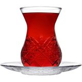 Paşabahçe Kristal Kesme Tasarım Çay Bardağı ve Tabağı Takımı 12 Parça