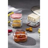 Paşabahçe Plus Kapaklı Kahvaltılık - 4 Lü Çok Amaçlı Cam Saklama Kabı Silikon Contalı 200 Cc. - 200 ml - Şeffaf - Kırmızı