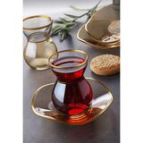 Paşabahçe Round Gold Çeyizlik 6 Kişilik 12 Parça Çay Bardağı Çay Takımı Çay Seti