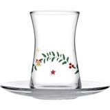 Paşabahçe Sparkles Heybeli Çay Seti, 4 Kişilik, 170 cc Bardak ve 126 mm Tabak, Yılbaşı Temalı - 00-Siyah - Beyaz