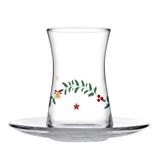 Paşabahçe Sparkles Heybeli Çay Seti, 4 Kişilik, 170 cc Bardak ve 126 mm Tabak, Yılbaşı Temalı