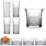 Paşabahçe Timeless 9 Parça Rakı Seti - 4 Rakı Bardağı, 4 Çerezlik, 1 Buz Kovası - Çok Renkli