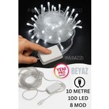 PASACO 100led Fişli Pirinç Led 10 Mt (BEYZ) 8 Modlu Şerit Led Dekor Lambası Animasyonlu Yılbaşı Ağacı Işığı