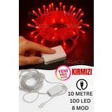 PASACO 100led Fişli Pirinç Led 10 Mt (KRMZ) 8 Modlu Şerit Led Dekor Lambası Animasyonlu Yılbaşı Ağacı Işığı