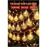PASACO 3 Metre 20li Pilli Şefaf Kablo Dekoratif Kristal Top LED Işık Gün Işığı Yılbaşı Çam Ağacı Aydınlatma